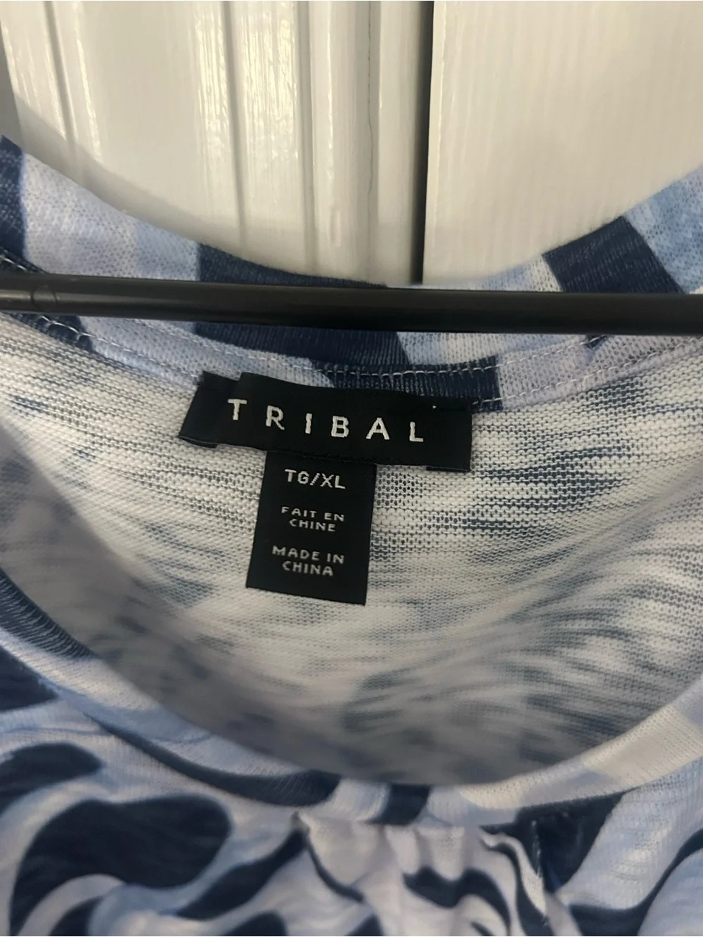 Tribal Navy and Light Blue Leaf-Print Scoop Neck Top - Picture 3 of 3